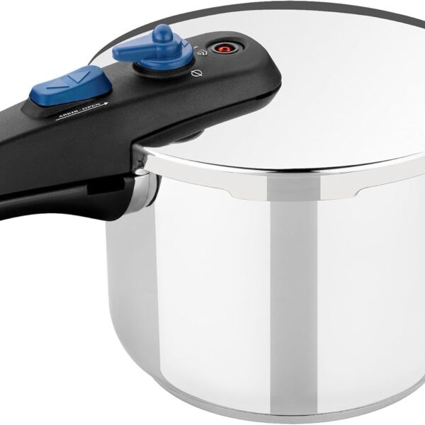 Monix Veloce | Olla a presión rápida 6 litros, Triple Seguridad, Dos Sistemas de fucionamiento, Color Plateado, Acero Inoxidable 18/10, 22 cm