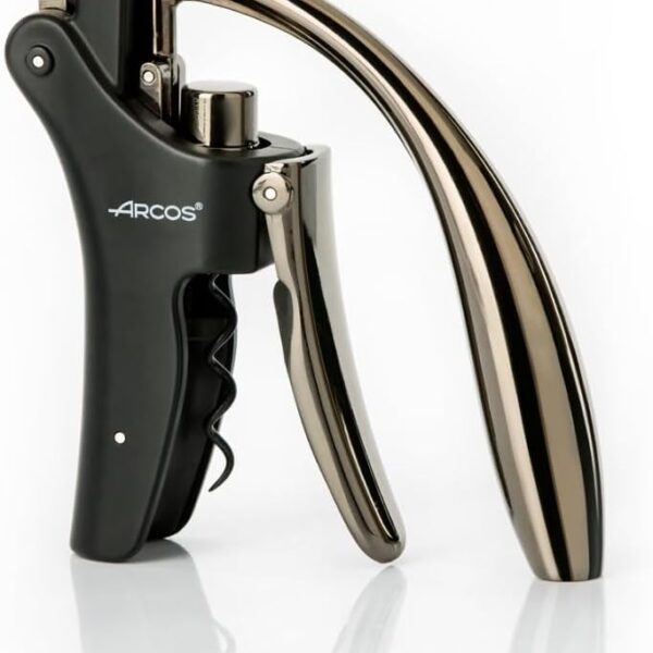 Arcos Accesorios - Sacacorchos Manual Abrebotellas Manual - Mango de Aleación de Zinc - Color Negro mate (Incluye cortacápsulas)