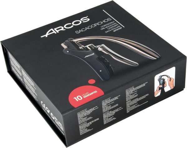 Arcos Accesorios - Sacacorchos Manual Abrebotellas Manual - Mango de Aleación de Zinc - Color Negro mate (Incluye cortacápsulas)