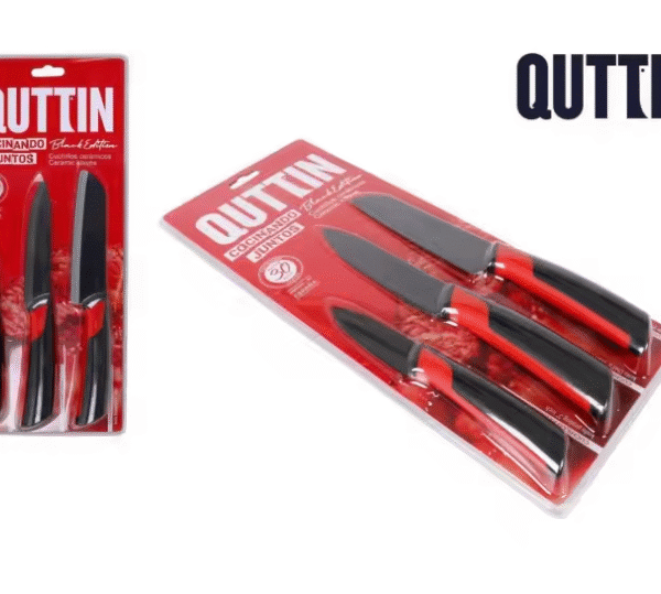 Quttin - Set De 3 Cuchillos Ceramicos Black Edition - Cocina - Profesional - Calidad