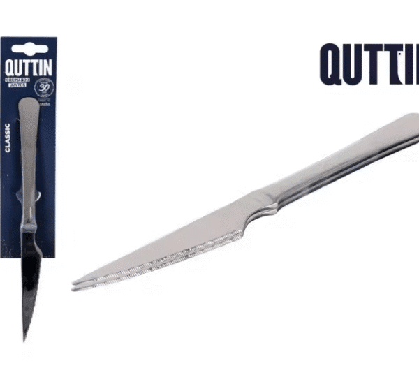 Quttin - Set 2 Cuchillos de Carne 11 Cm de Acero Inoxidable de 1,2 Mm. Cuchillo un Pieza Monoblock Pulido Brillo Espejo Colección Classic