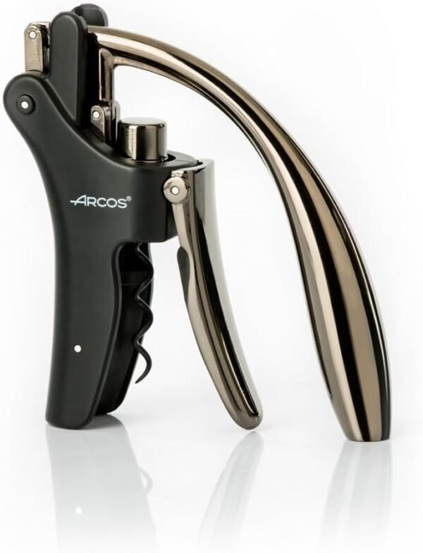 Arcos Accesorios - Sacacorchos Manual Abrebotellas Manual - Mango de Aleación de Zinc - Color Negro mate (Incluye cortacápsulas)
